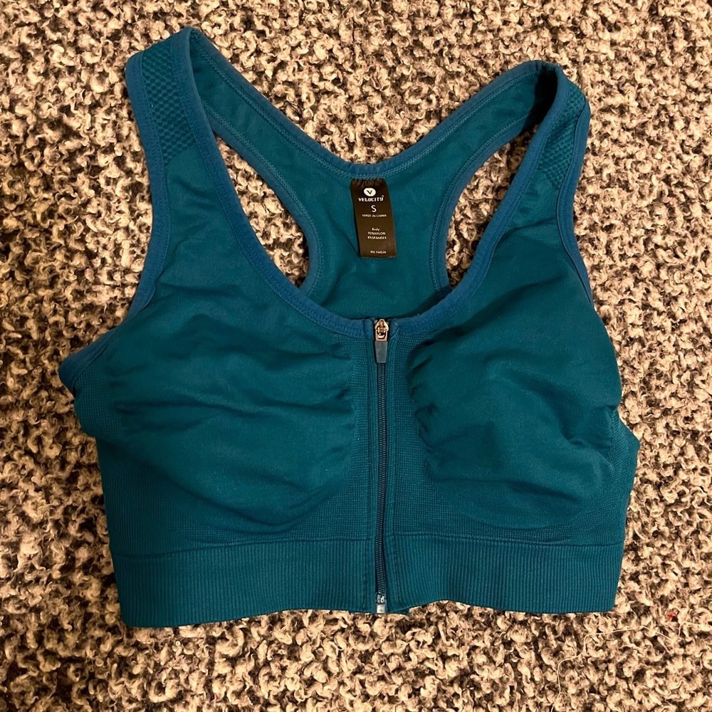 Dark Teal - Aqua Green - Sports Bra Zipper-up Used Sports Material